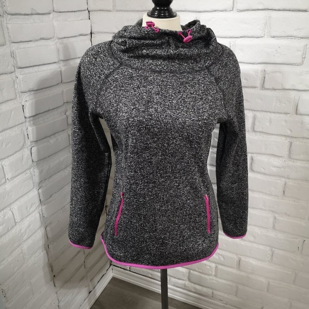 Hyba Ladies Size Medium Black & Grey w/ Pink Accents Fleece Lined Scuba Hoodie